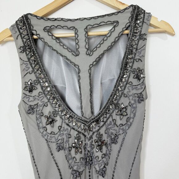 Sue Wong Silk Beaded Flapper Cocktail Dress Gray Lavender NWT Women’s 8 NEW - Picture 8 of 15